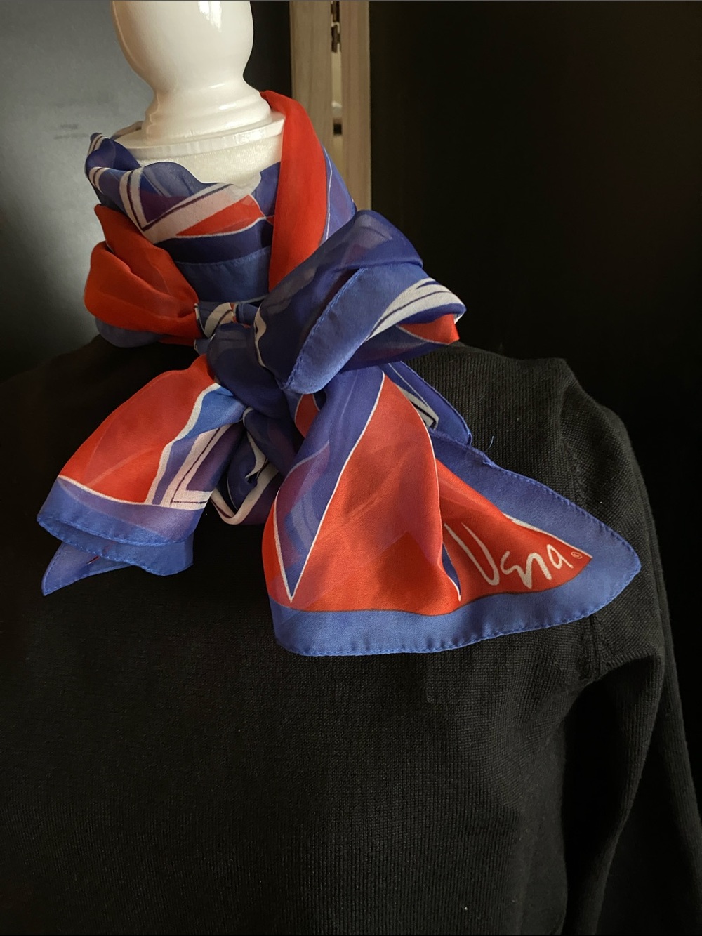 Vintage Vera Neumann Long Red, white and blue silk scarf